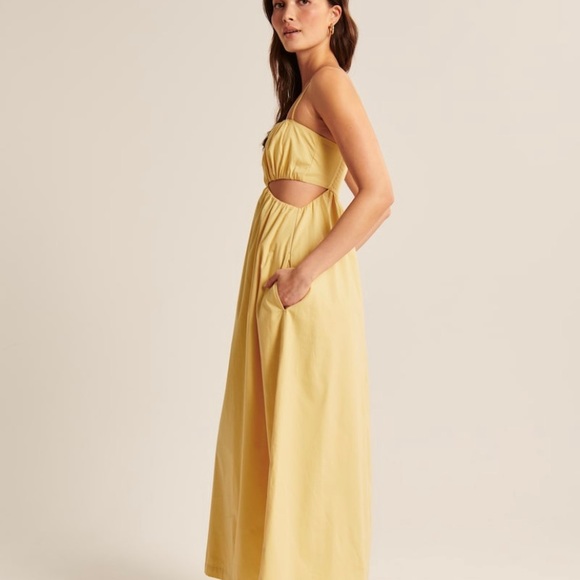 A&F Yellow Bubble Top Midi Cut Out Poplin Dress - Picture 2 of 9